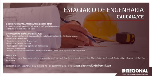 Envie seu currículo para o e-mail: - Control Construções